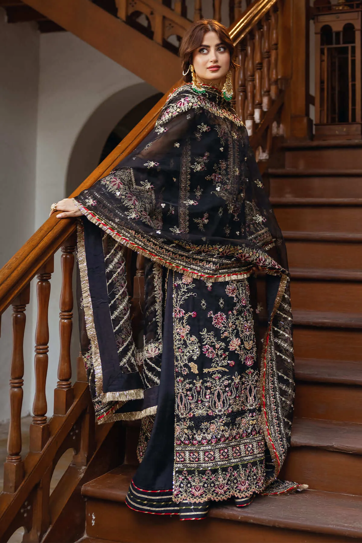 Black Heavily Embroidered Tilla Pakistani Wedding Dress Salwar Kameez