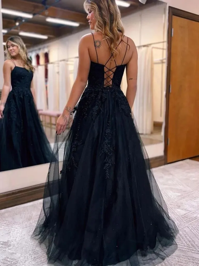 Black Lace 2025 Formal Dress UK Open Back Tulle Long Prom Dresses Cheap