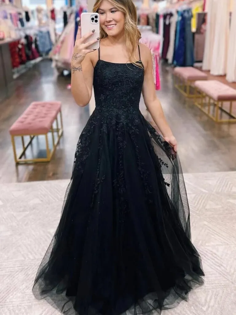 Black Lace 2025 Formal Dress UK Open Back Tulle Long Prom Dresses Cheap