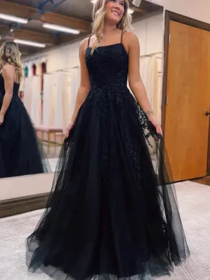 Black Lace 2025 Formal Dress UK Open Back Tulle Long Prom Dresses Cheap