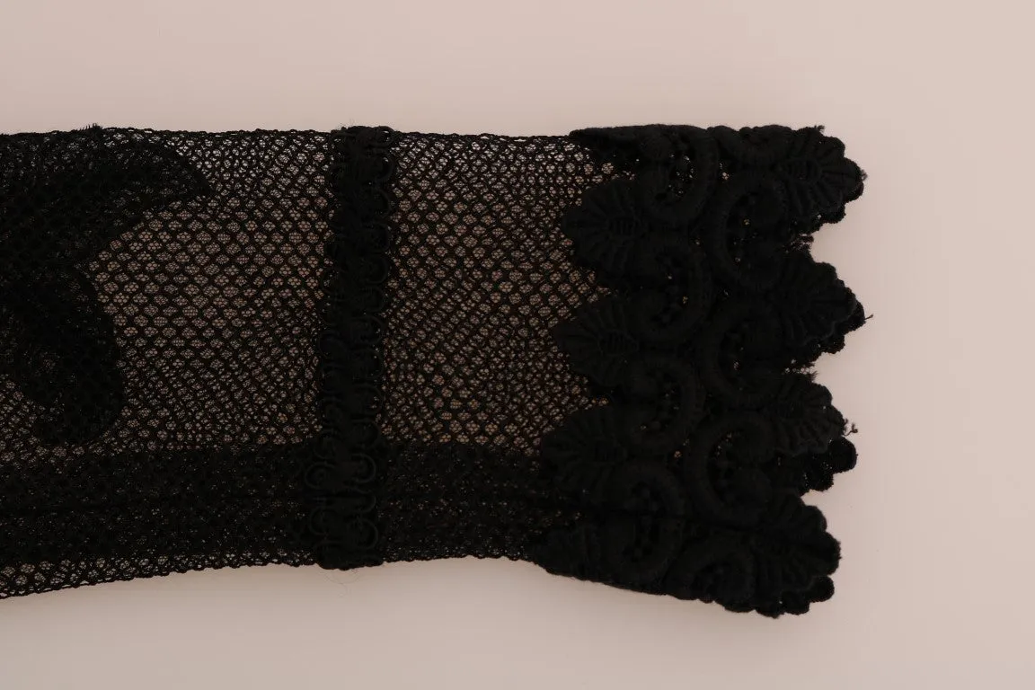 Black Lace Midi Rose Long Sleeved Dress