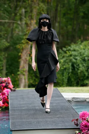 Black Puff Sleeve Dress with Ruffle Detail
