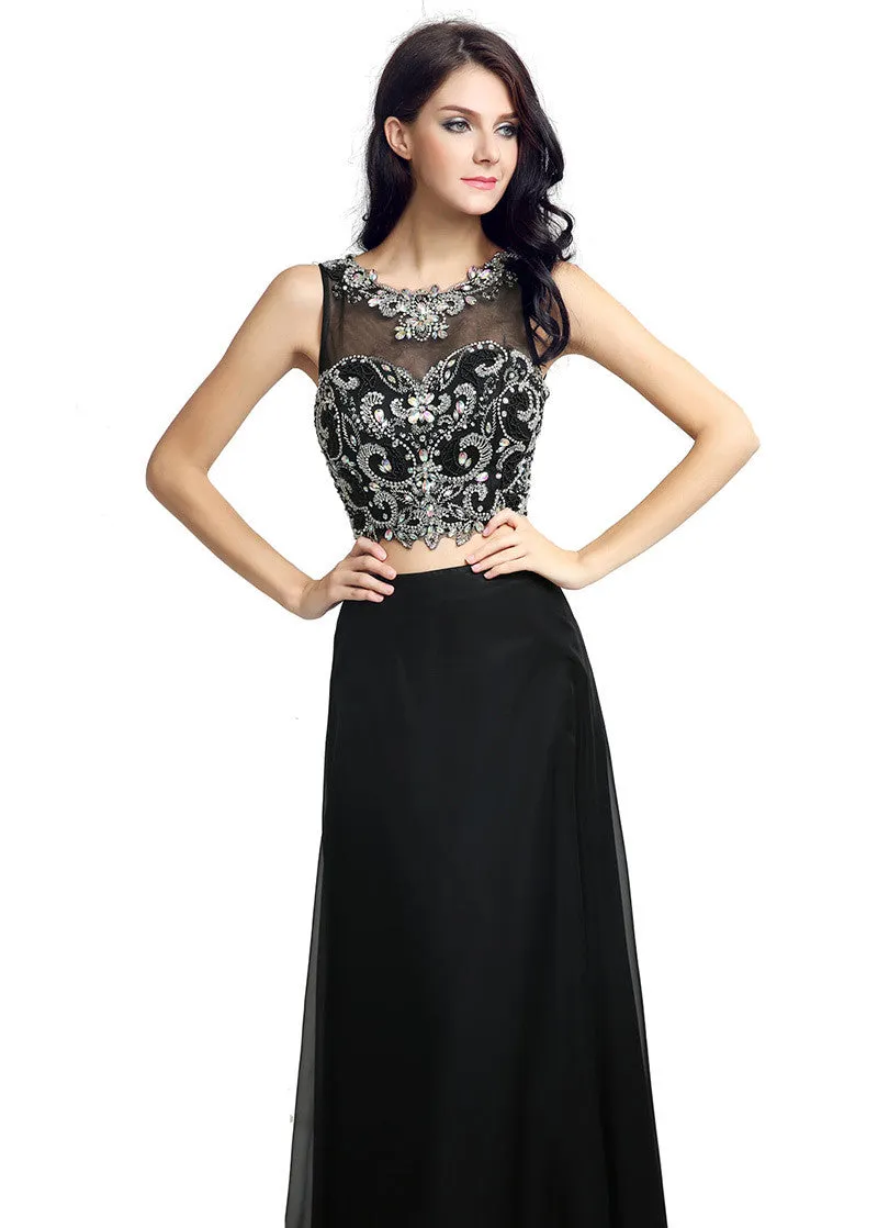 Black Two-piece Beading Prom Dress