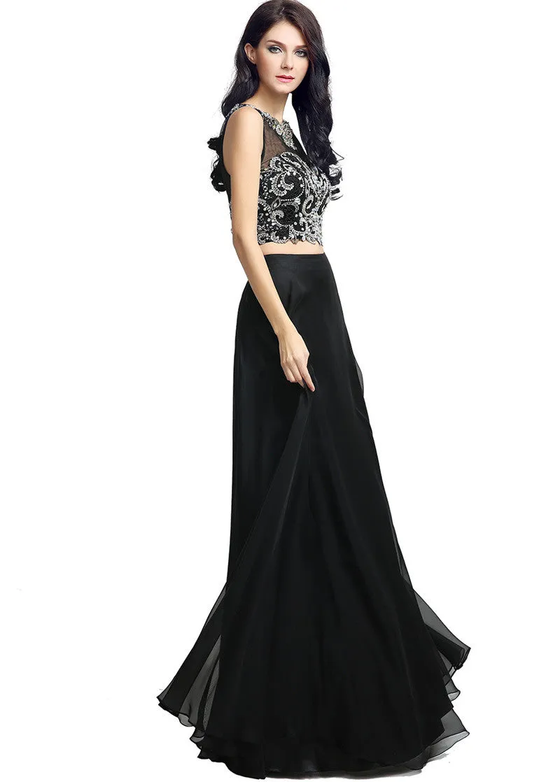 Black Two-piece Beading Prom Dress