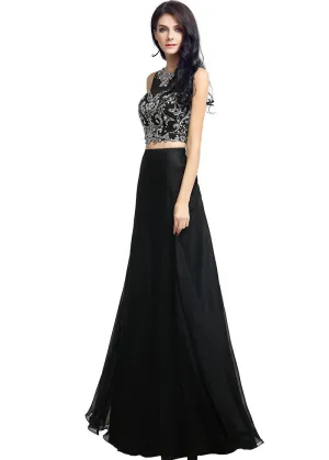 Black Two-piece Beading Prom Dress