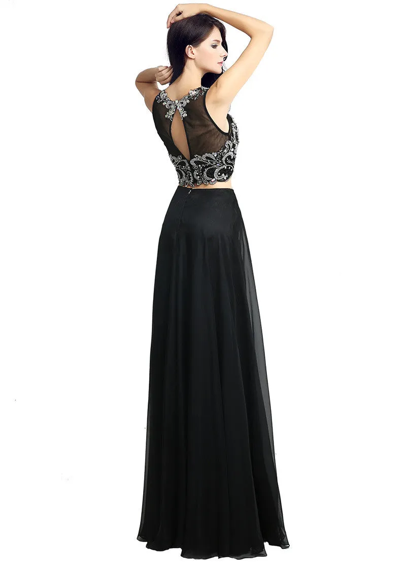 Black Two-piece Beading Prom Dress