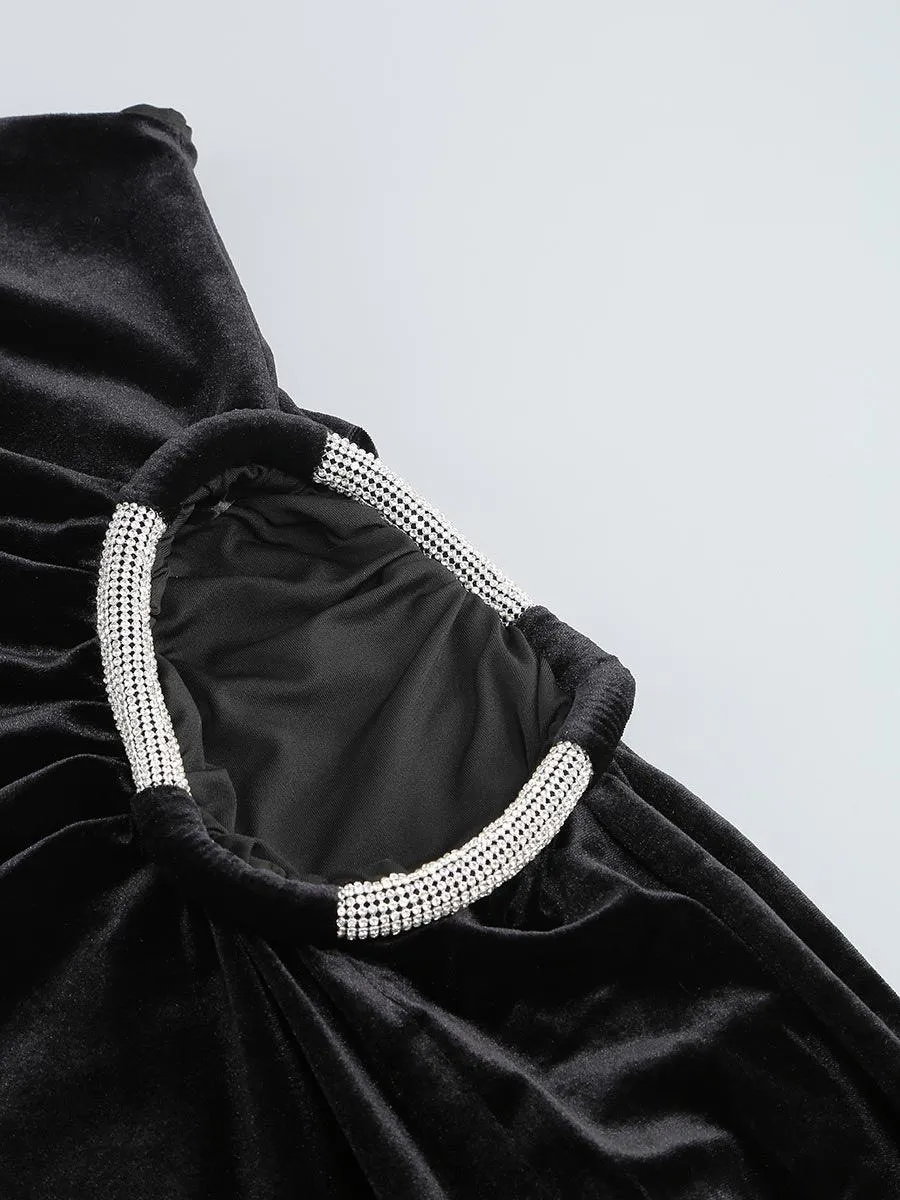 Black Velvet Cutout Split Party Dress MYC1024