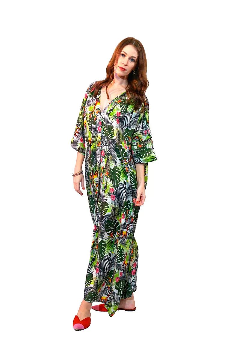BLOSSOM JUNGLE Silk Cover-Up Dress