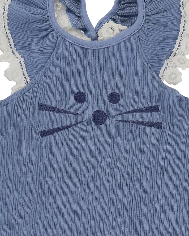 Blue Cat Print Dress