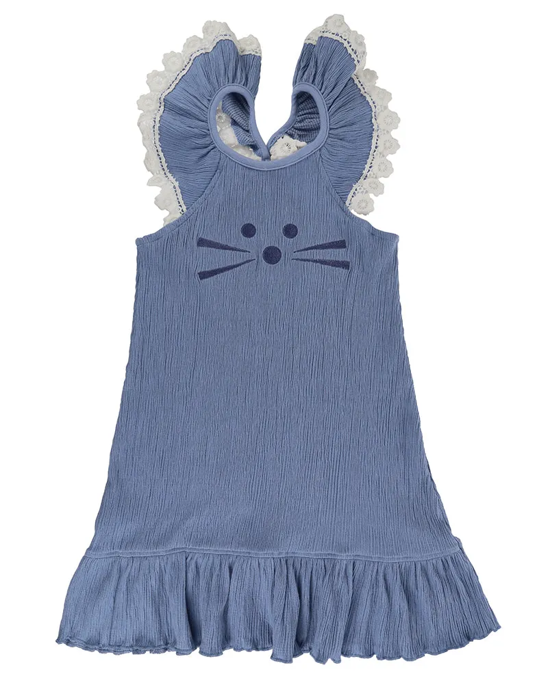 Blue Cat Print Dress