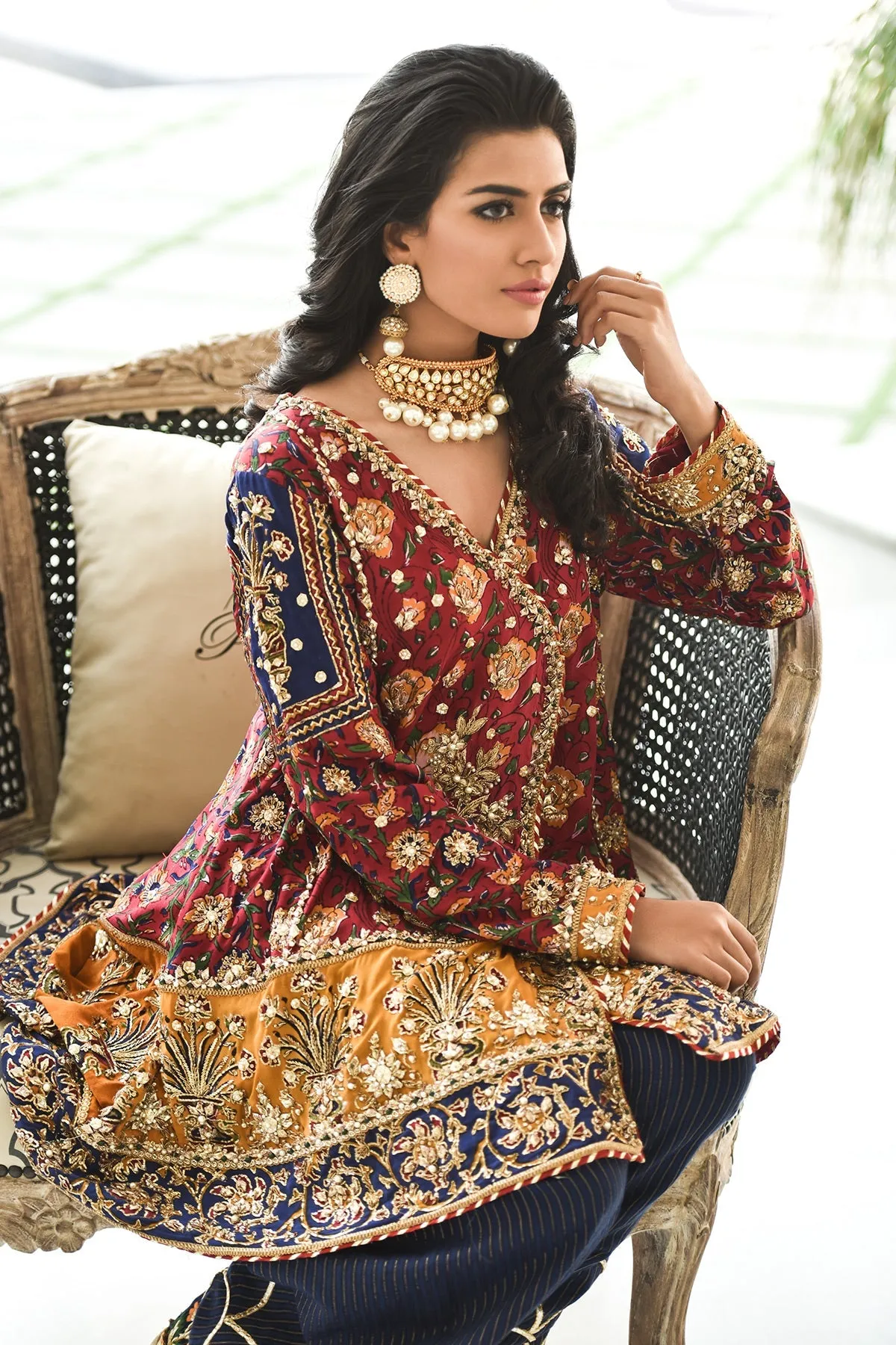 Blue Red Silk Salwar Kameez Pakistani Wedding Dresses