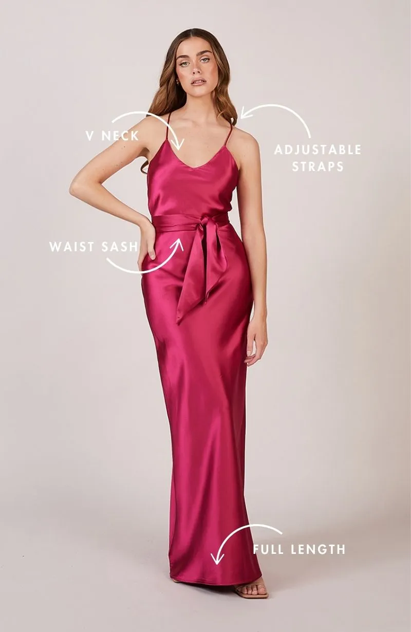 Brooklyn Dress in Hot Pink Satin