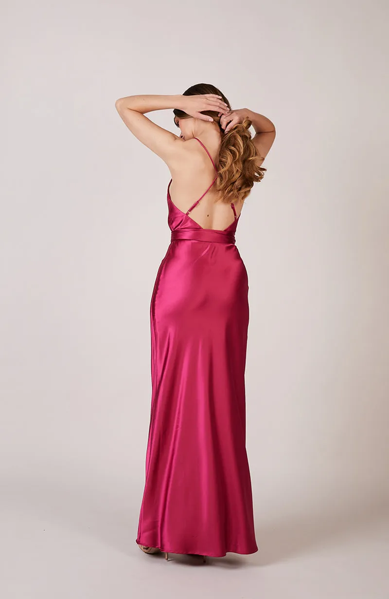 Brooklyn Dress in Hot Pink Satin