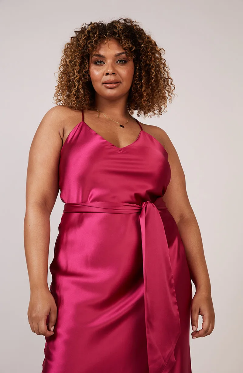 Brooklyn Dress in Hot Pink Satin