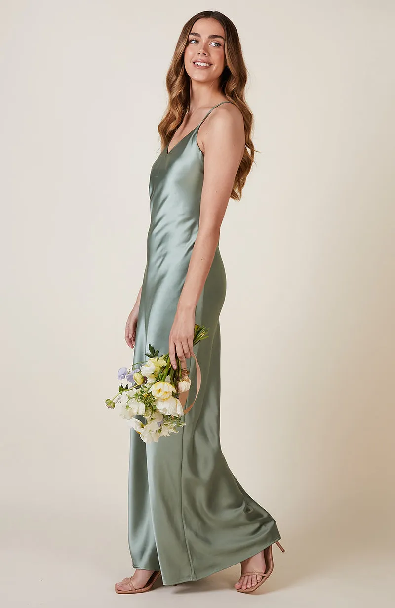 Brooklyn Dress in Sage Green Satin