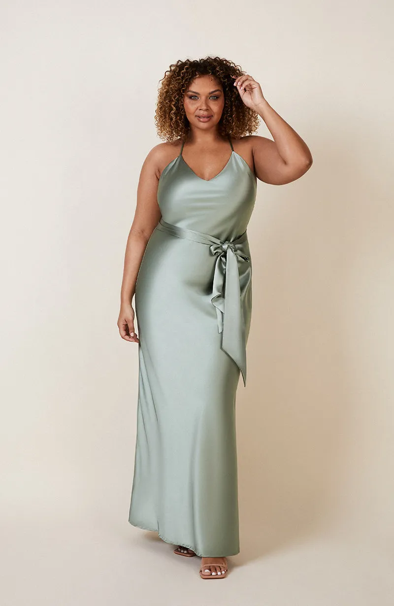 Brooklyn Dress in Sage Green Satin
