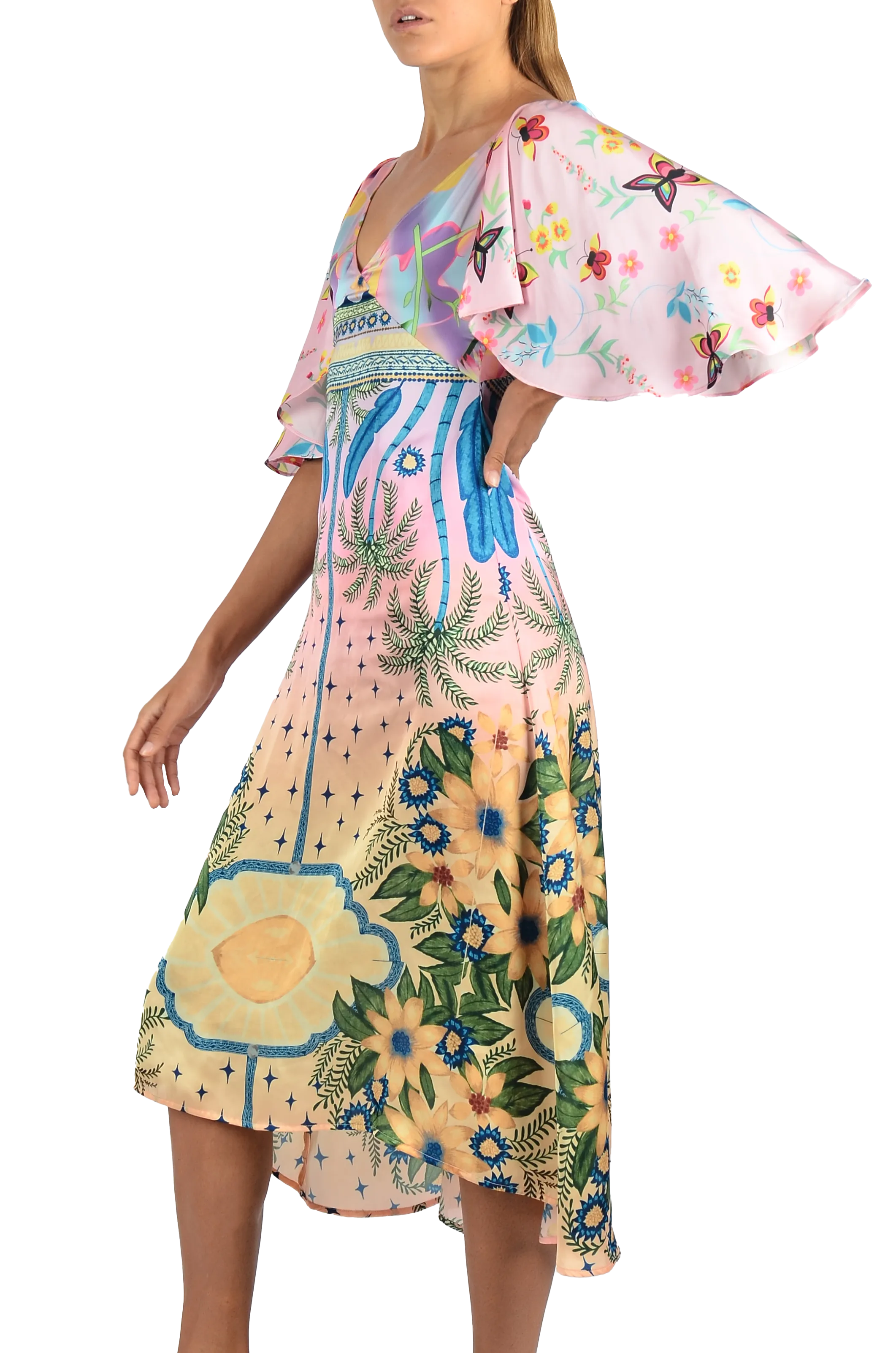 Camille V Shaped Neckline Party Dress Multi Coloured