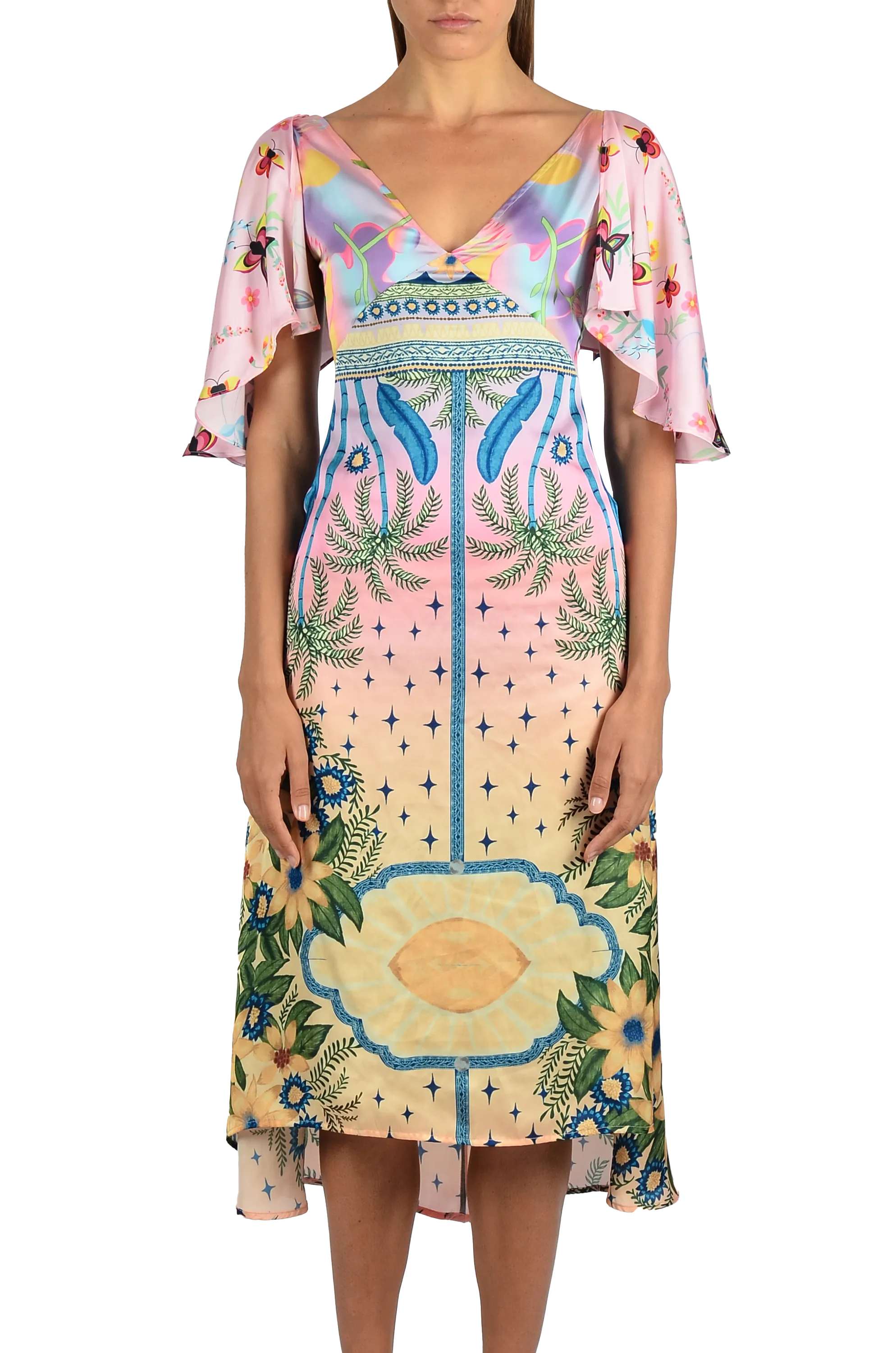 Camille V Shaped Neckline Party Dress Multi Coloured