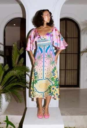 Camille V Shaped Neckline Party Dress Multi Coloured