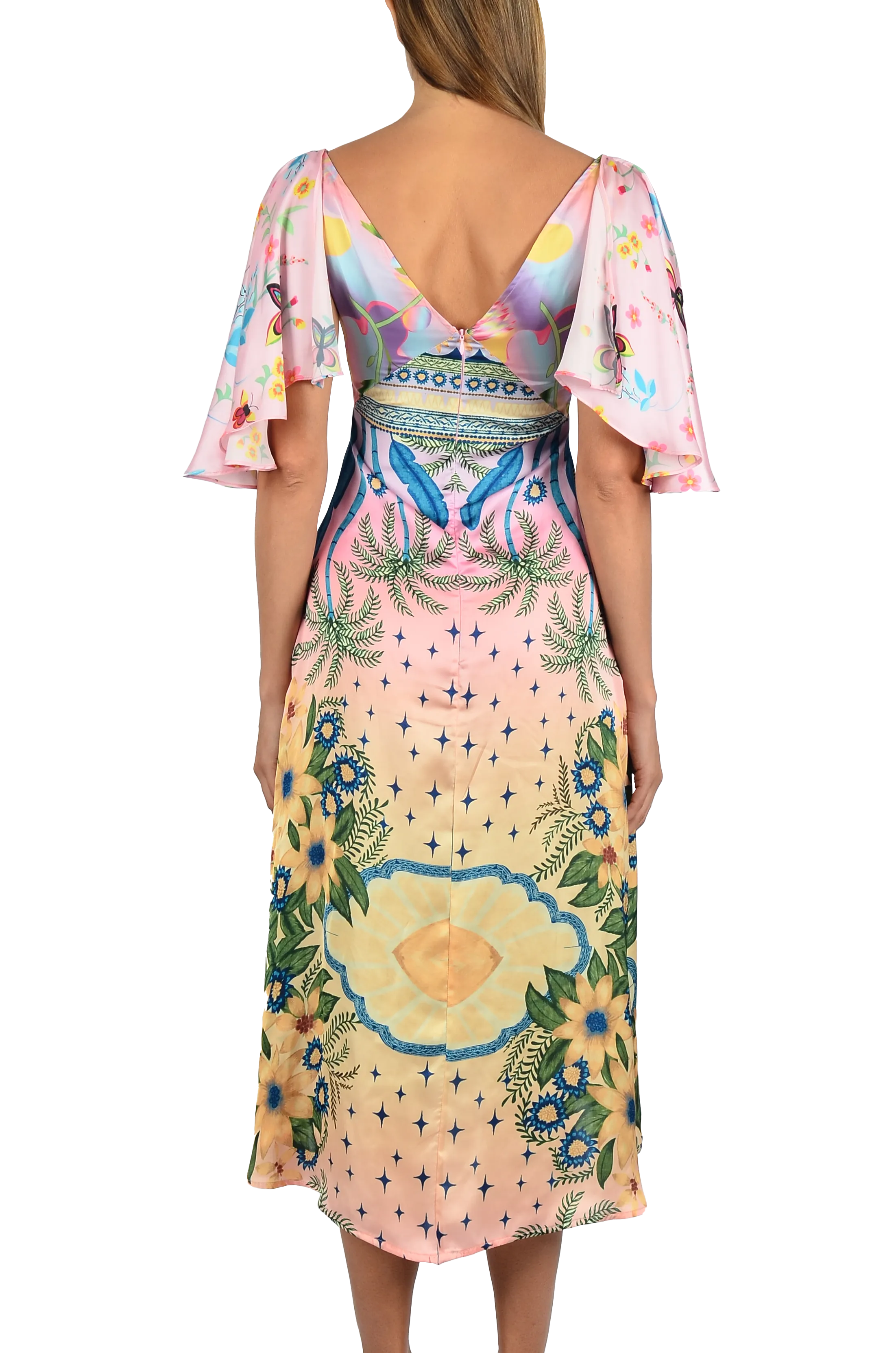Camille V Shaped Neckline Party Dress Multi Coloured