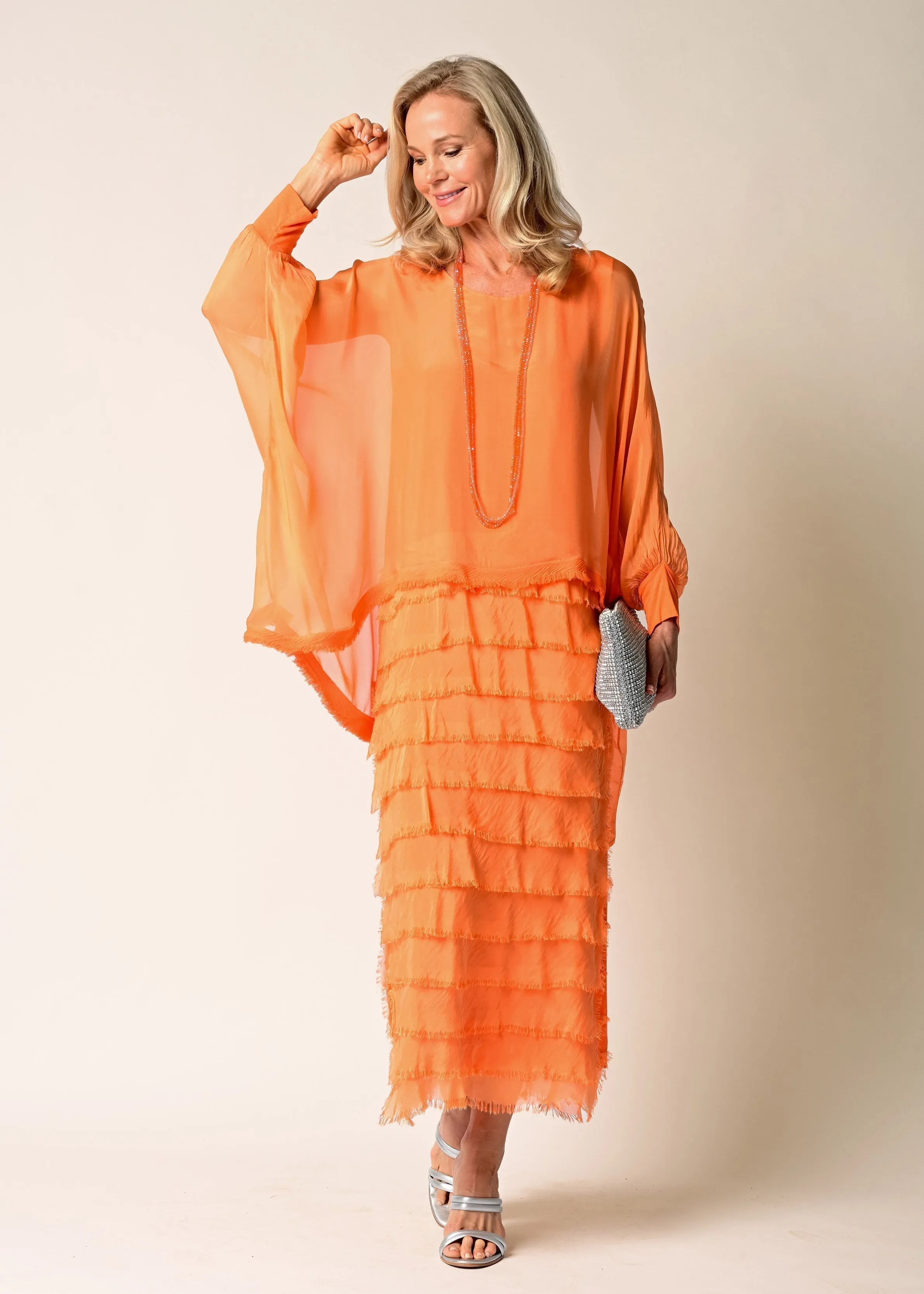 Candie Silk Dress in Sunset Orange