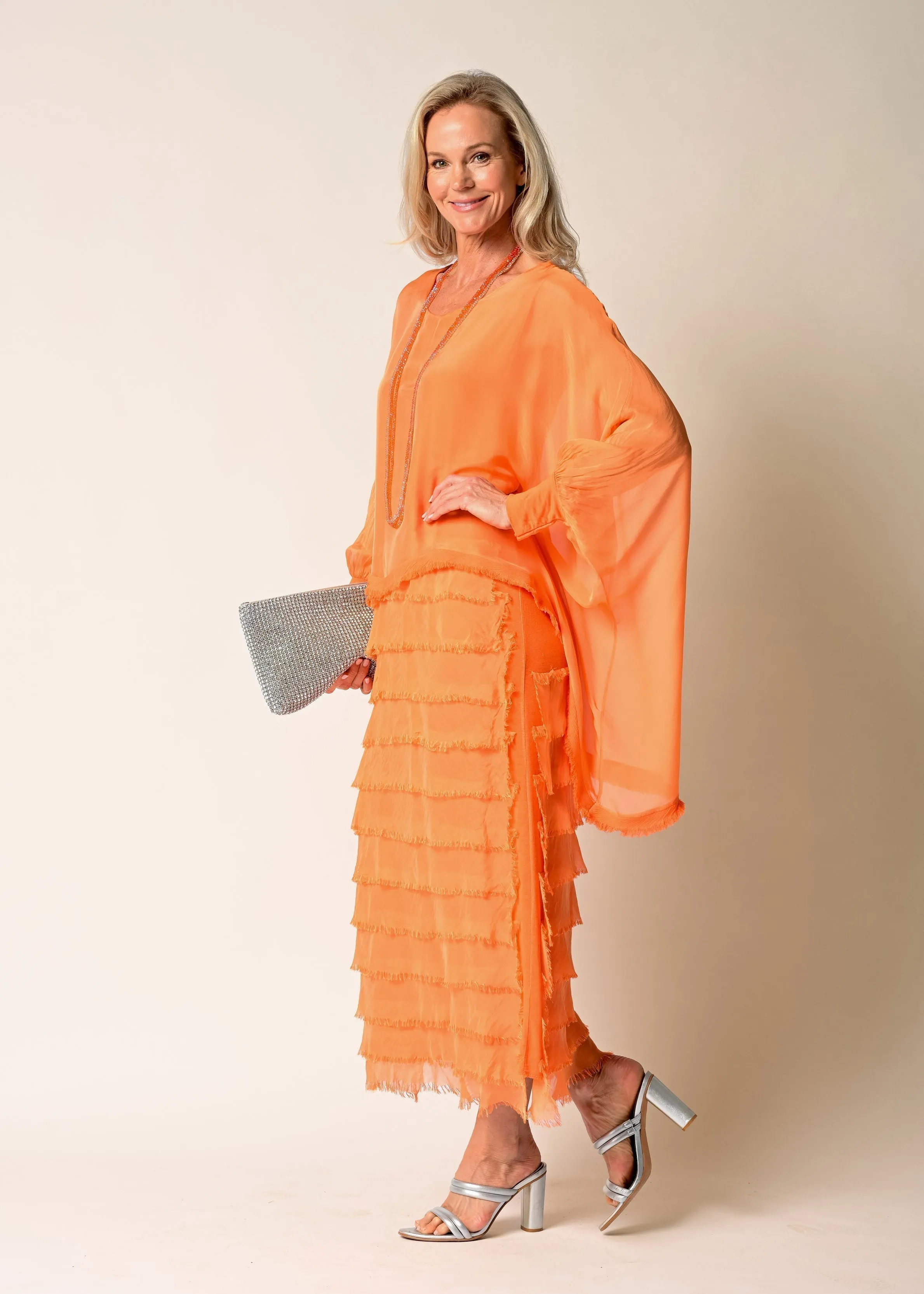 Candie Silk Dress in Sunset Orange