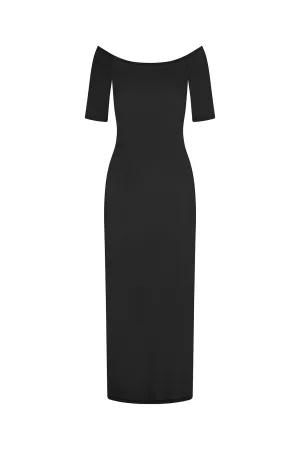 Carolyn Off The Shoulder Midi Dress in Luxe Cupro Jersey