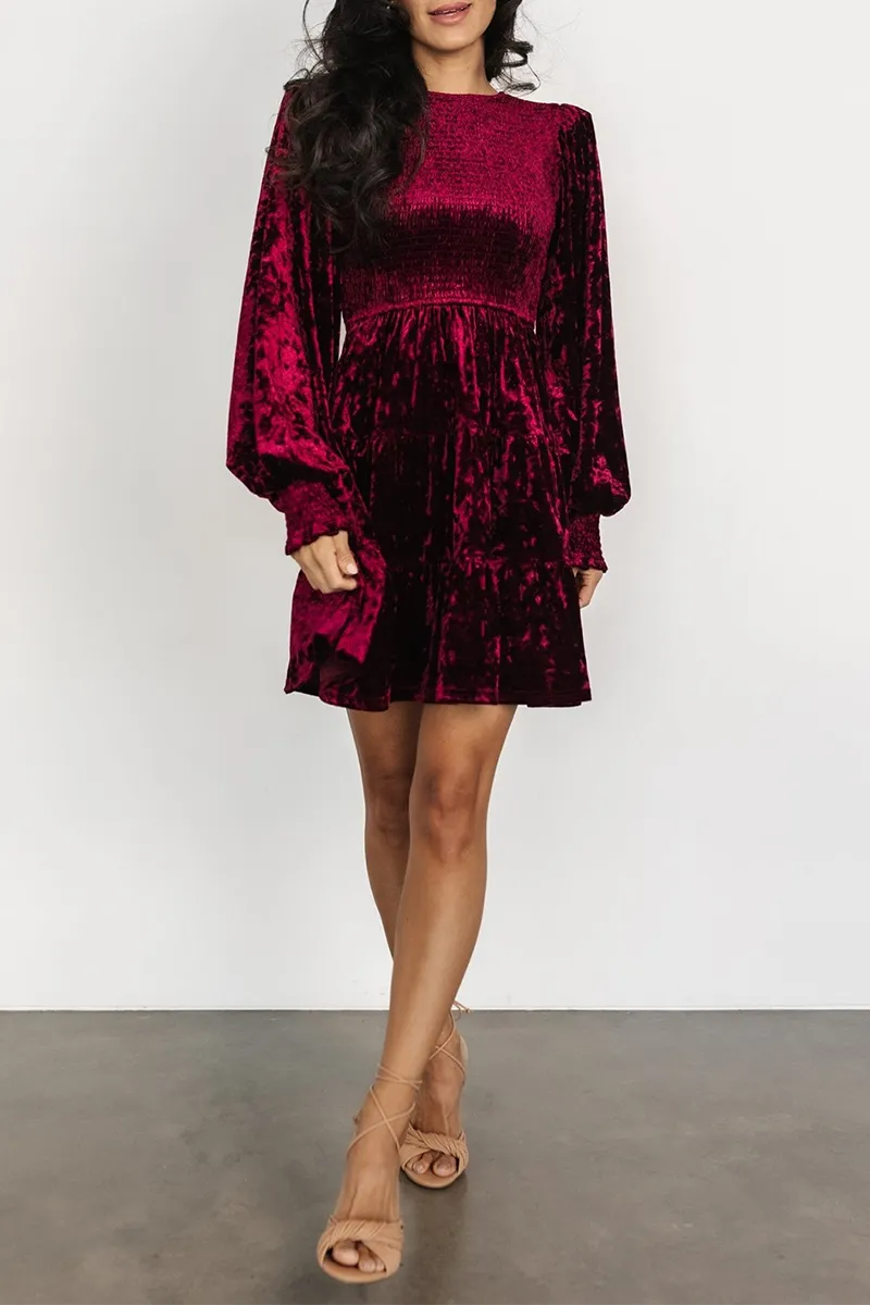 Casual Daily Ruffle Velvet O Neck A Line Dresses(4 Colors)