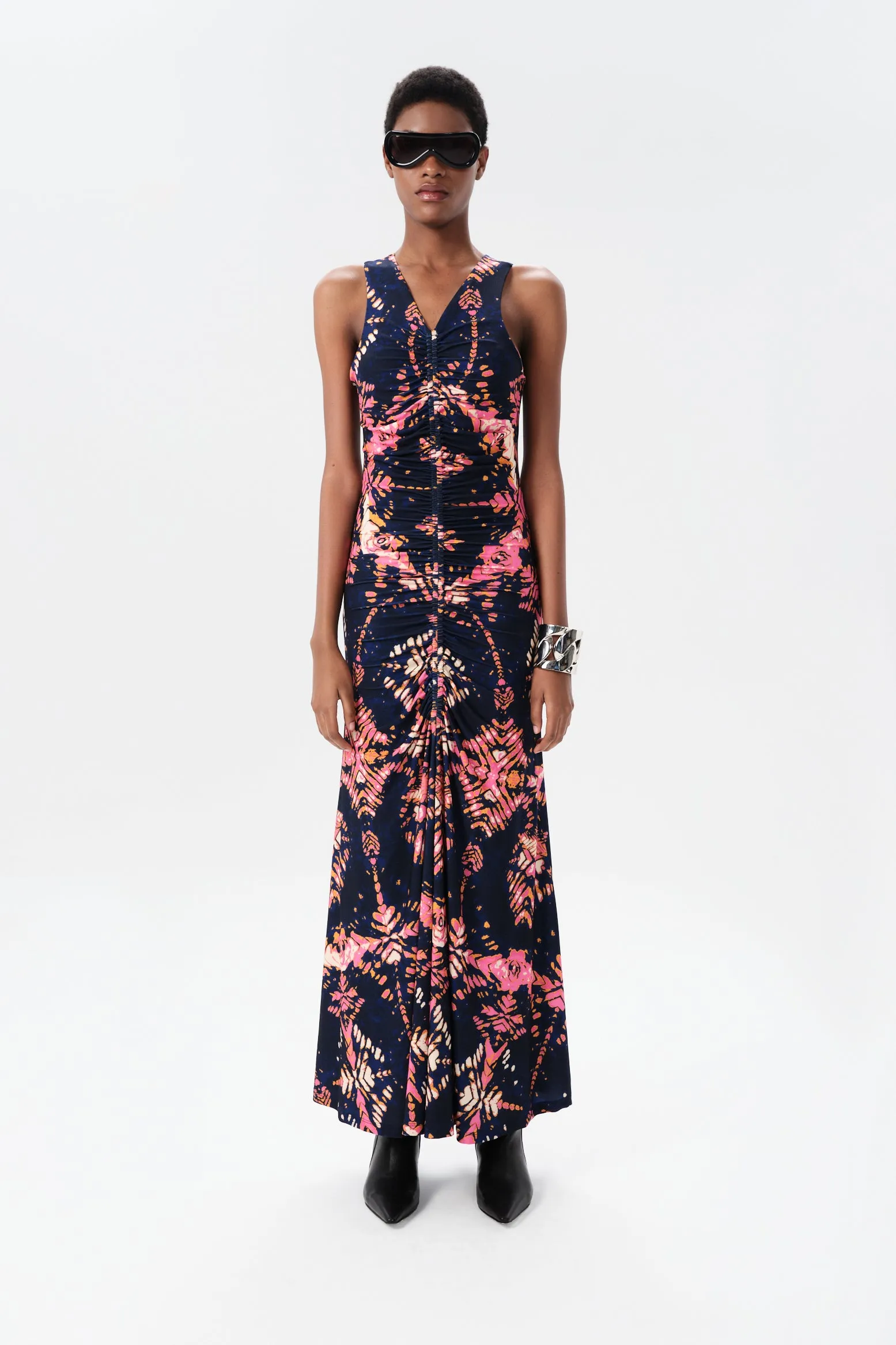 Ceibo Mich Midi Dress in Navy Shibori