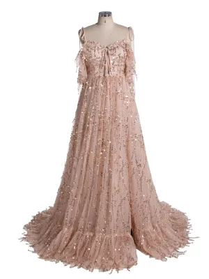 Champagne Tassel Fringed Sequins Dress Photo Shoot Dresses for Engagement and Photographers YW230506