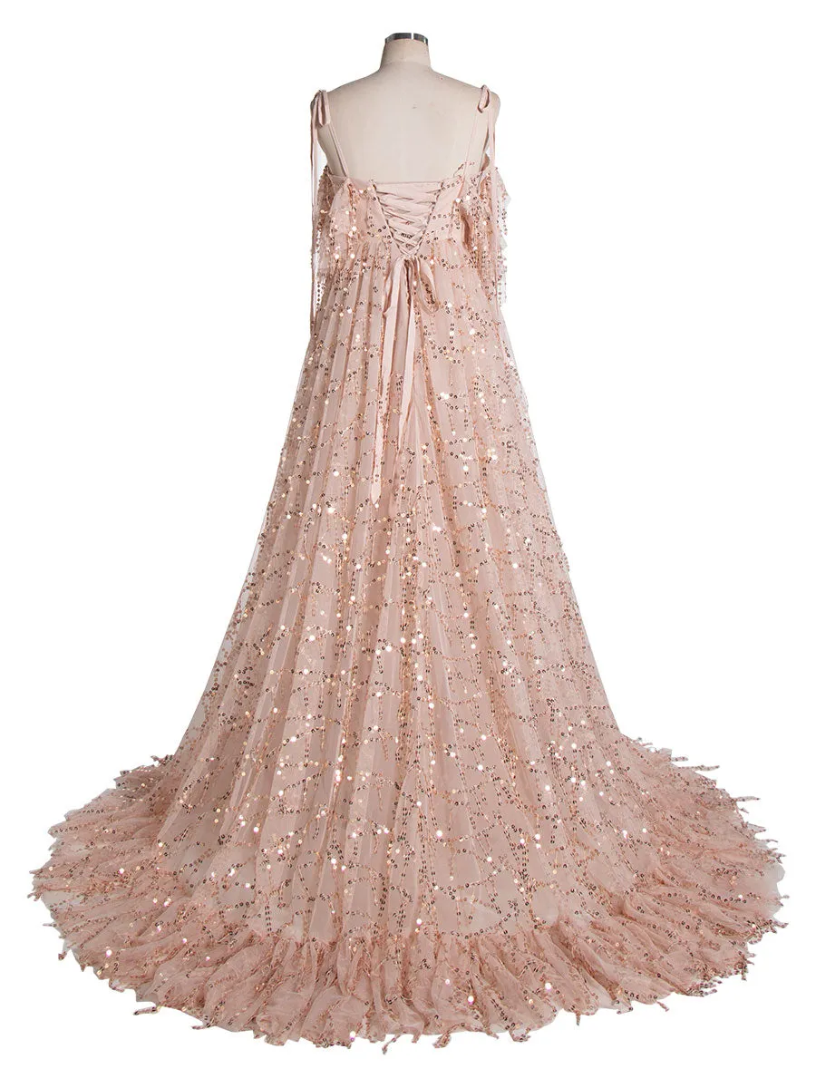Champagne Tassel Fringed Sequins Dress Photo Shoot Dresses for Engagement and Photographers YW230506