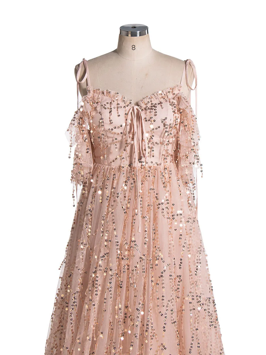 Champagne Tassel Fringed Sequins Dress Photo Shoot Dresses for Engagement and Photographers YW230506
