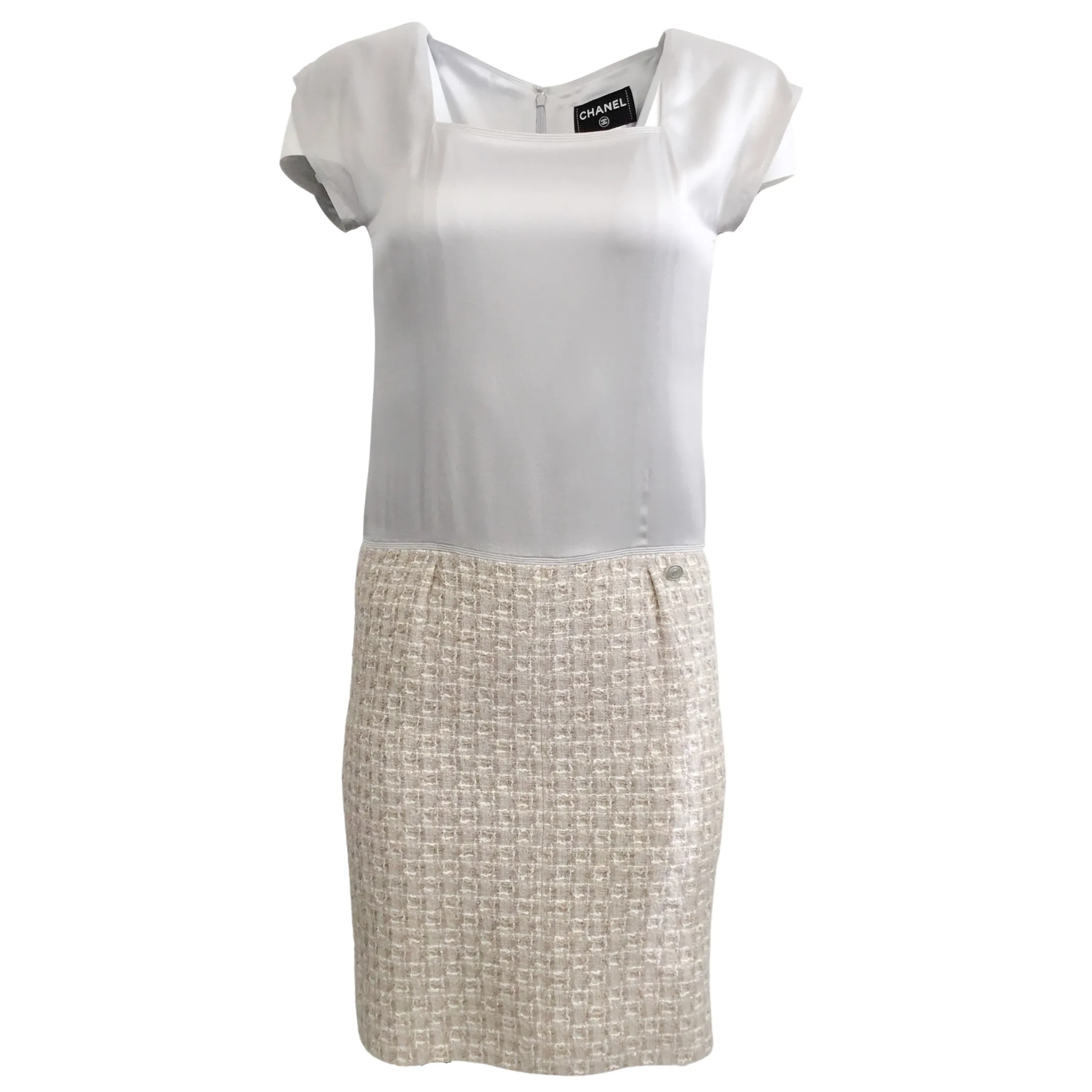 Chanel Grey Silk and Tweed Dress with Jacket