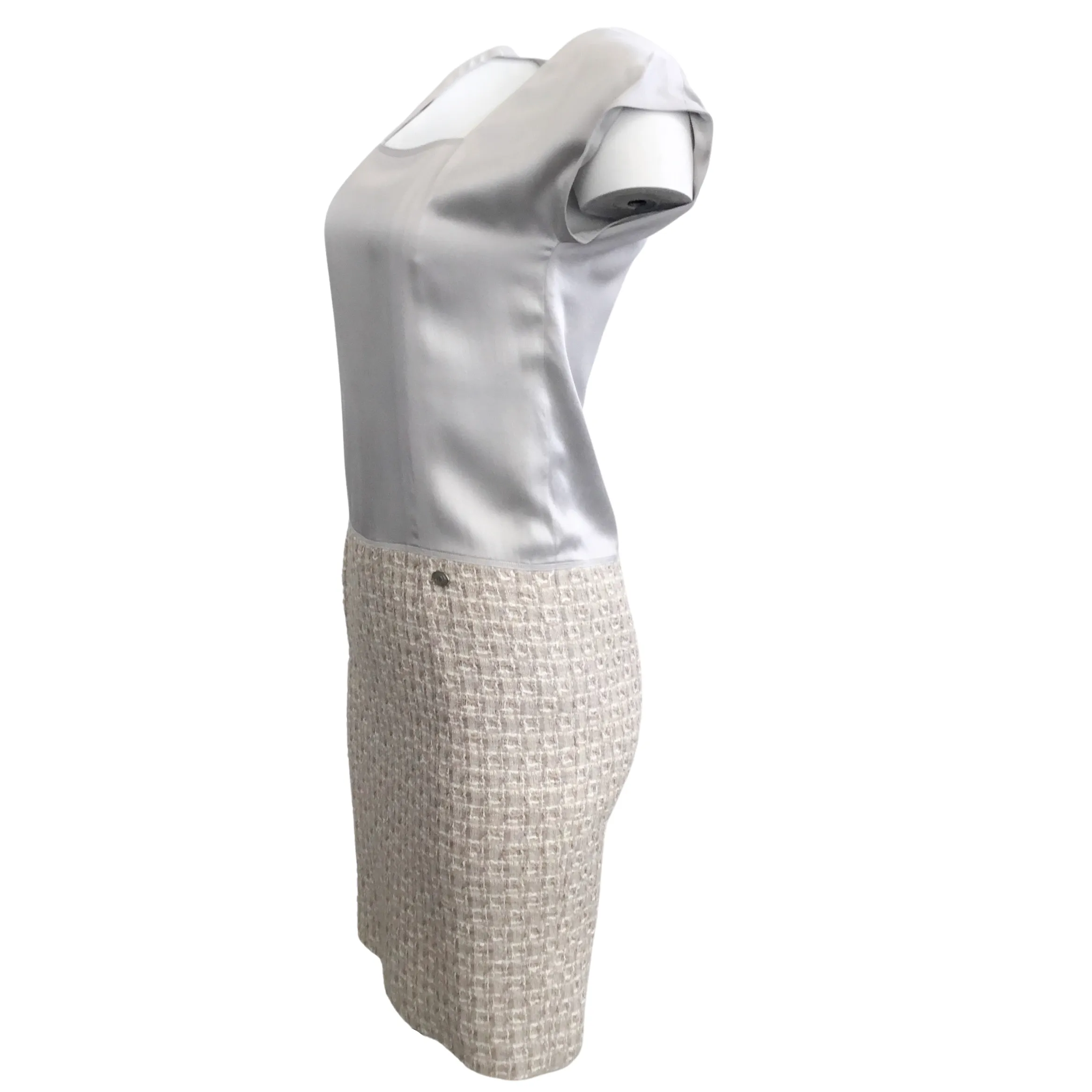 Chanel Grey Silk and Tweed Dress with Jacket