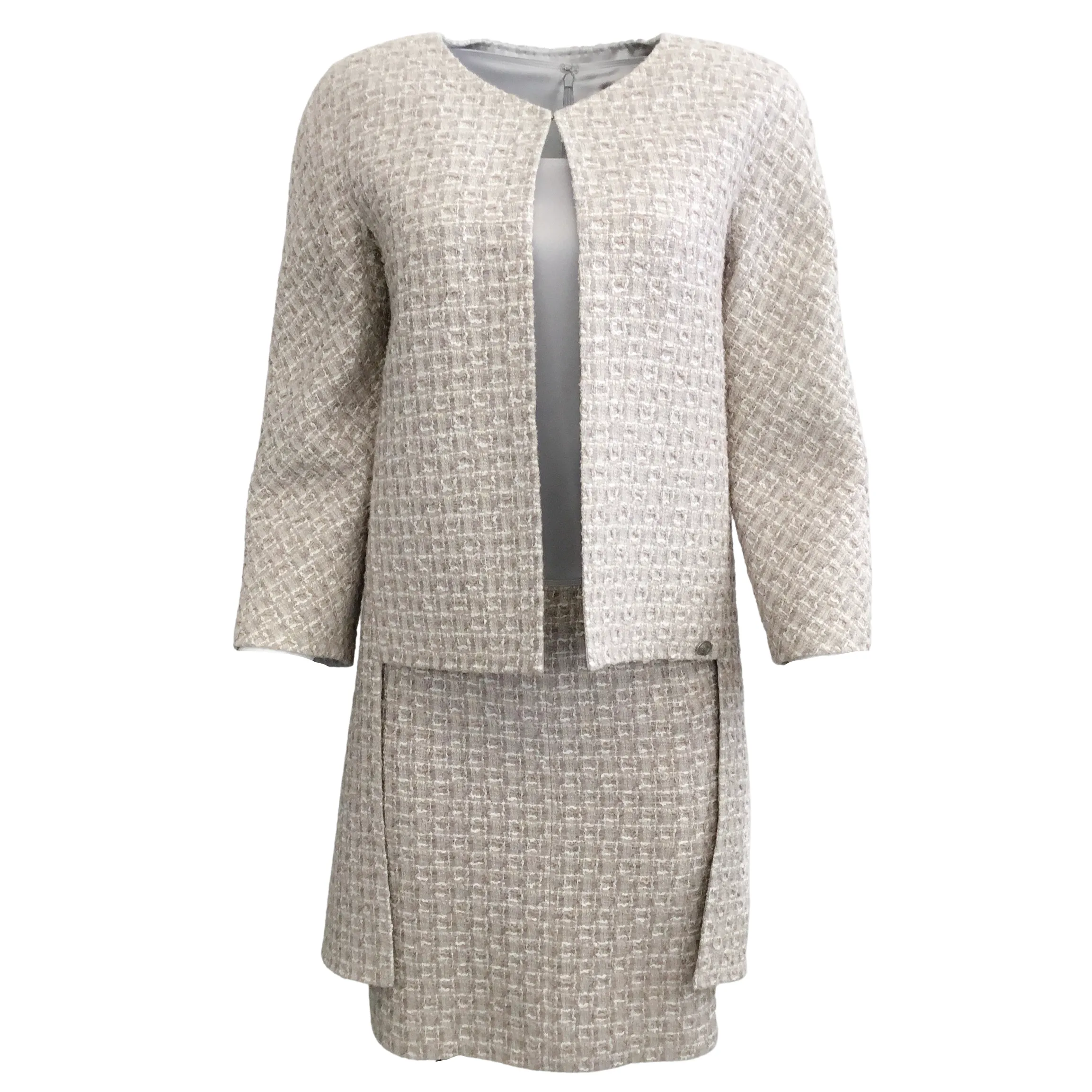 Chanel Grey Silk and Tweed Dress with Jacket