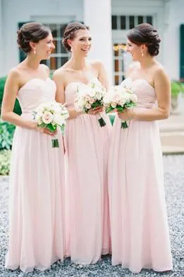 Cheap A Line Sweetheart Floor Length Sleeveless Long Chiffon Bridesmaid Dresses with Ruffles OHS116