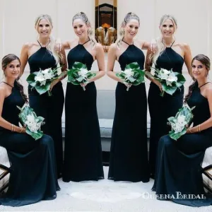 Cheap Halter Sleeveless A Line Chiffon Long Cheap Bridesmaid Dresses, QB0671
