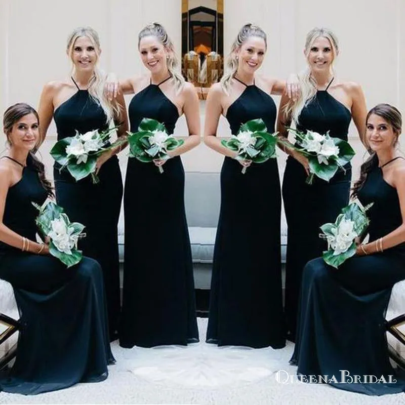 Cheap Halter Sleeveless A Line Chiffon Long Cheap Bridesmaid Dresses, QB0671