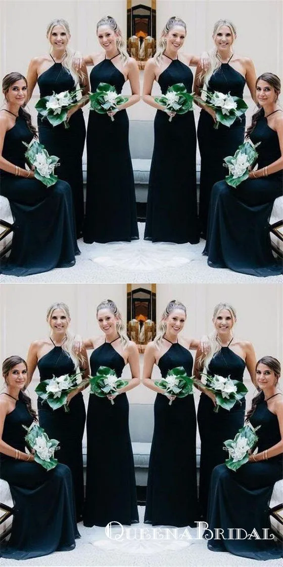 Cheap Halter Sleeveless A Line Chiffon Long Cheap Bridesmaid Dresses, QB0671