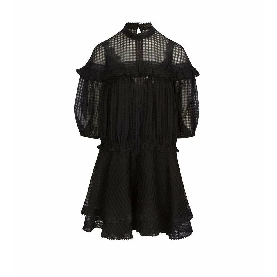 Checkered Print Silk   Cotton Mini Biba Dress