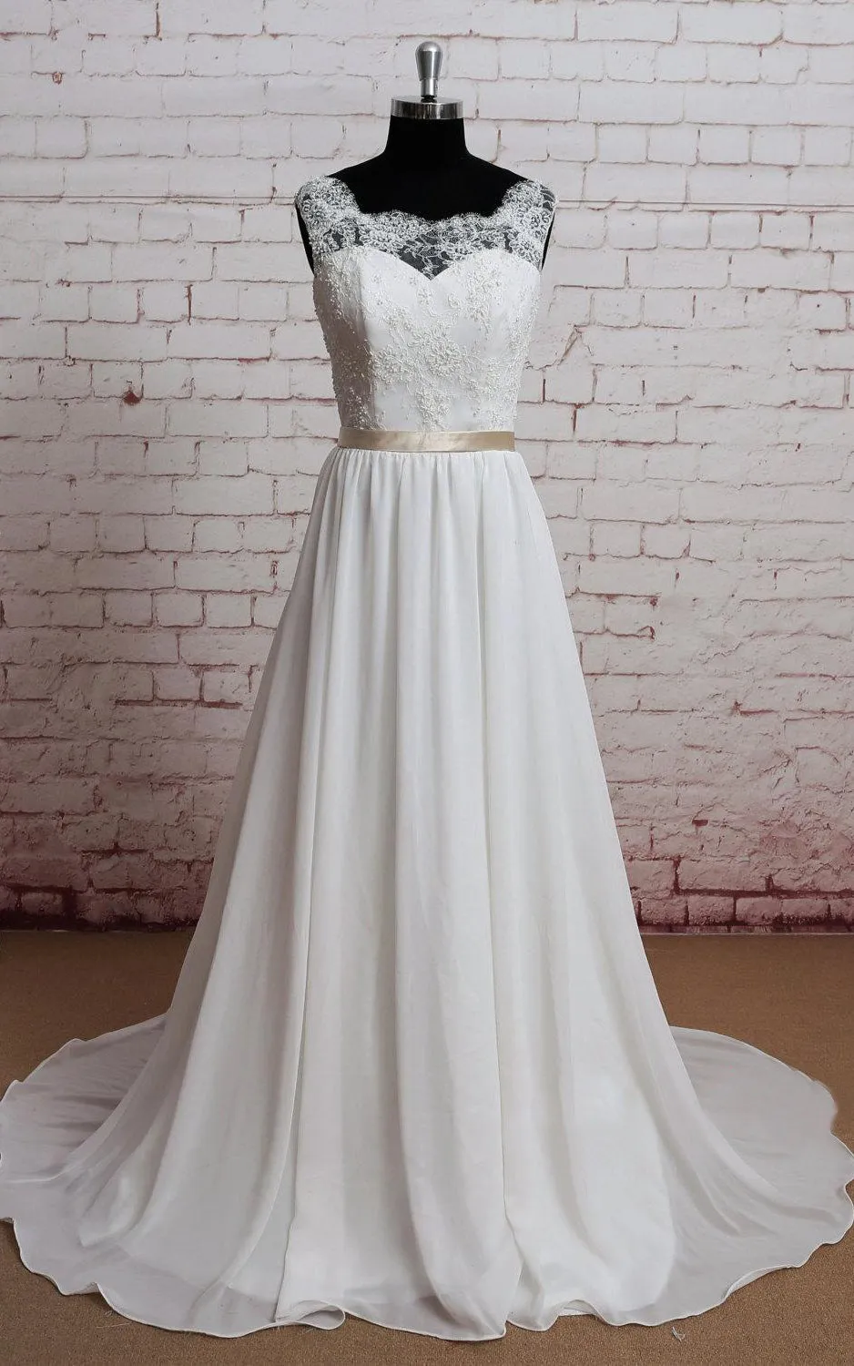 Chiffon A-Line Sleeveless Lace-Bodice Dress With Illusion Back-ET_711282