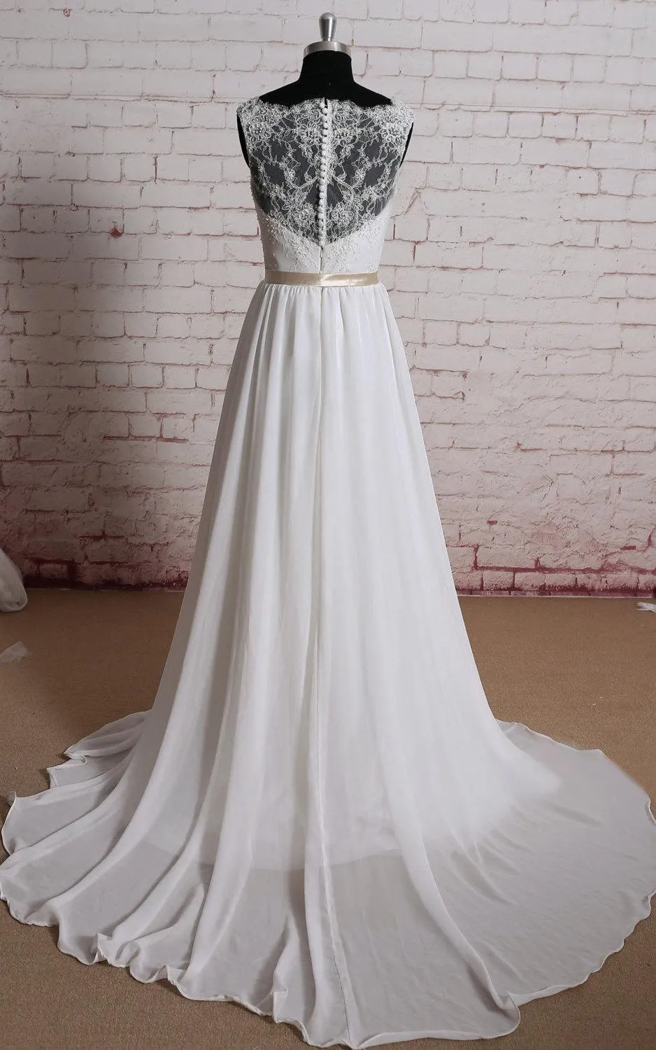 Chiffon A-Line Sleeveless Lace-Bodice Dress With Illusion Back-ET_711282