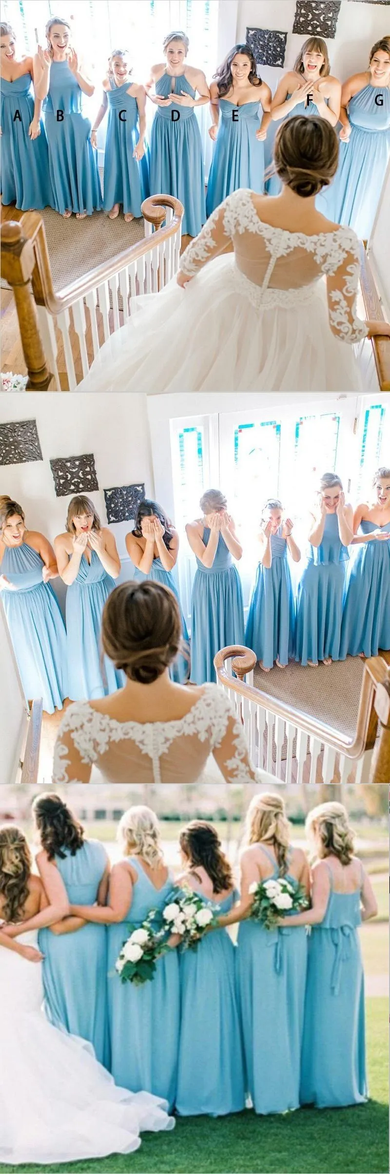 Chiffon Cheap  Modest Mismatched Long Pale Blue Custom Hot Sale High Quality Bridesmaid Dresses, WG272