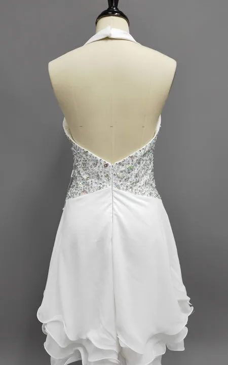 Chiffon Plunged Dress With Crystal Detailing And Ruffled Hem-GC_312146