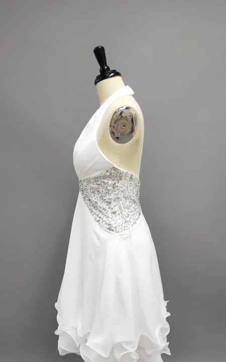 Chiffon Plunged Dress With Crystal Detailing And Ruffled Hem-GC_312146