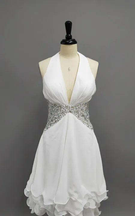 Chiffon Plunged Dress With Crystal Detailing And Ruffled Hem-GC_312146