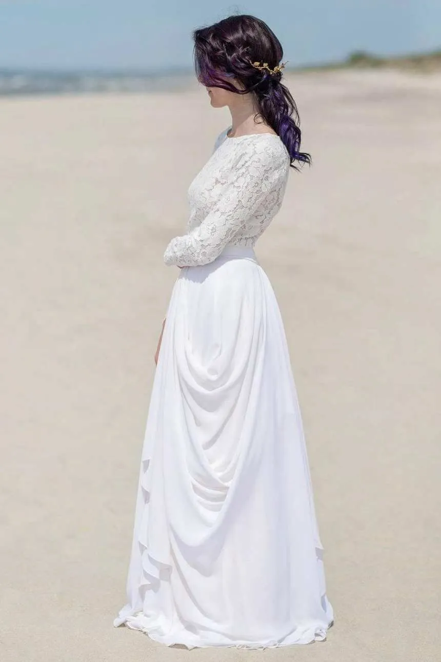 Chiffon Satin Lace Button Zipper Wedding Dress-715279