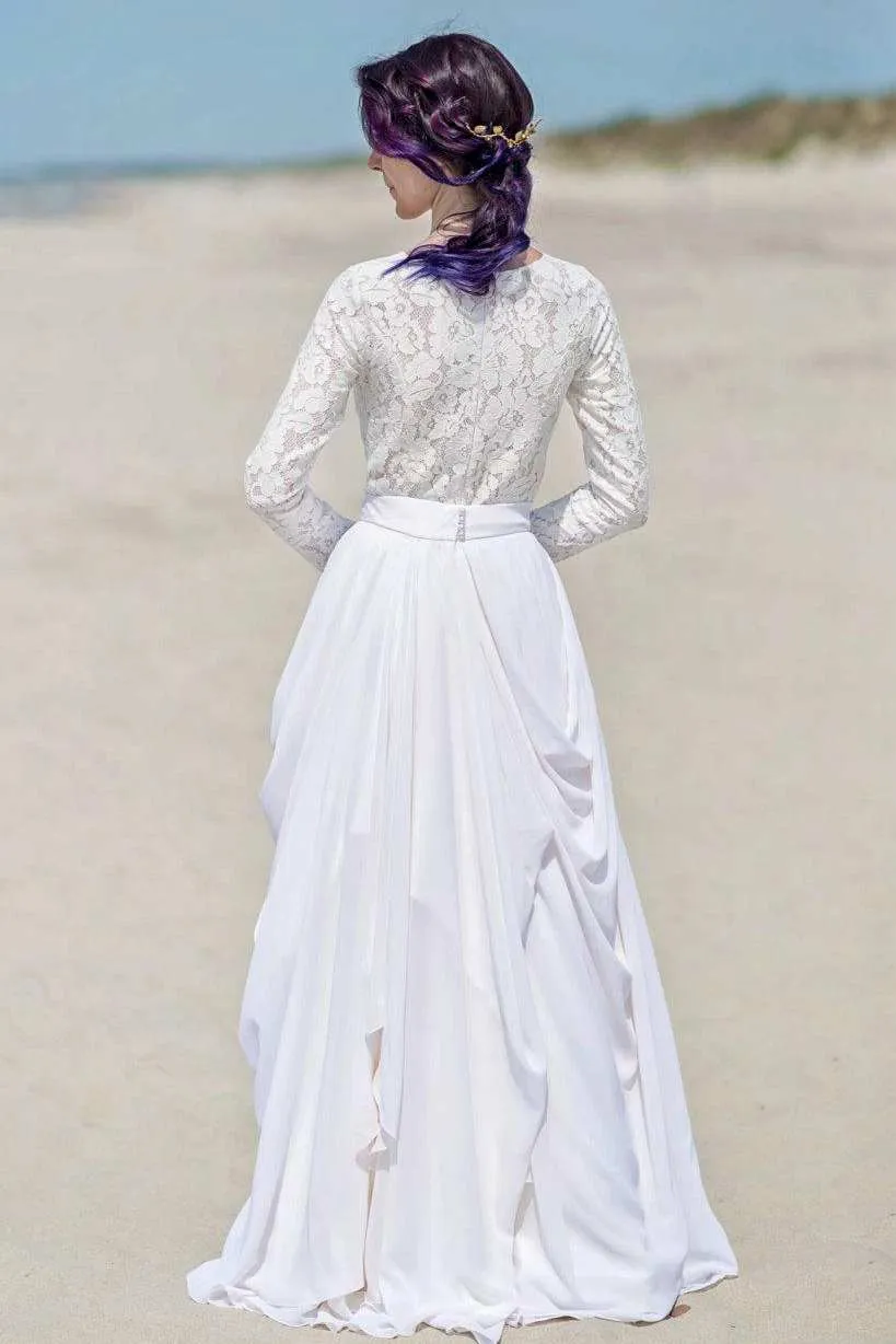 Chiffon Satin Lace Button Zipper Wedding Dress-715279