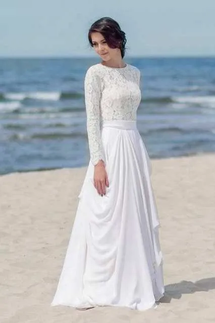 Chiffon Satin Lace Button Zipper Wedding Dress-715279