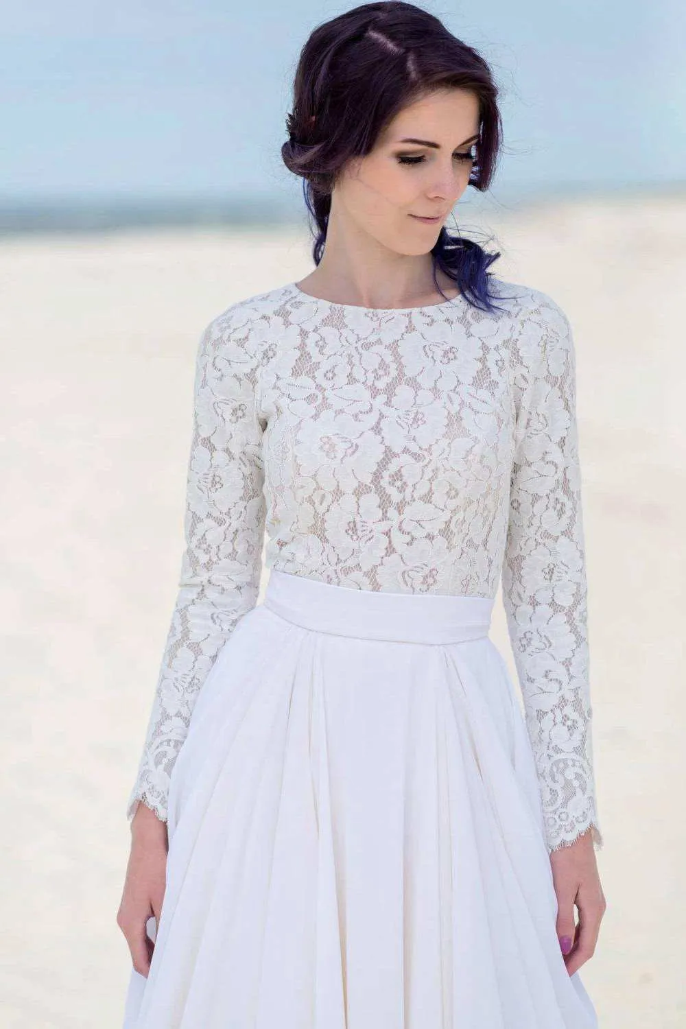 Chiffon Satin Lace Button Zipper Wedding Dress-715279